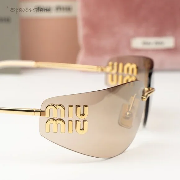 Miu Miu Men Sunglasses Gold Bronze Mirror Gradient Rectangle MUA51S 5AK20P NEW